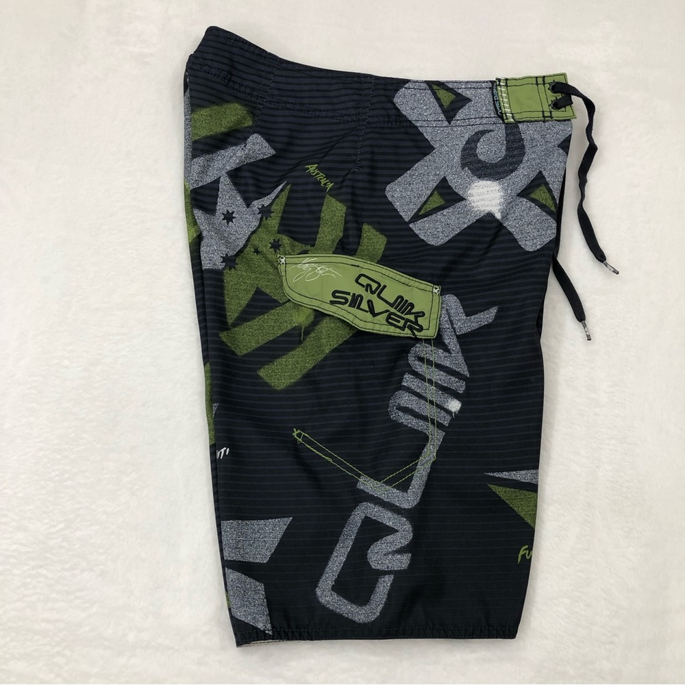 Vintage Kelly Slater Quiksilver Surf Gray Green Swim Board Shorts Mens S 28/29.